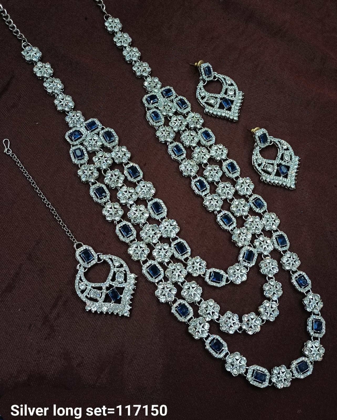 Fancy Silver Plated Three Layer Long Necklace Set