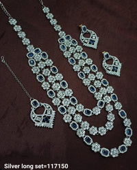 Fancy Silver Plated Three Layer Long Necklace Set