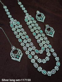 Fancy Silver Plated Three Layer Long Necklace Set