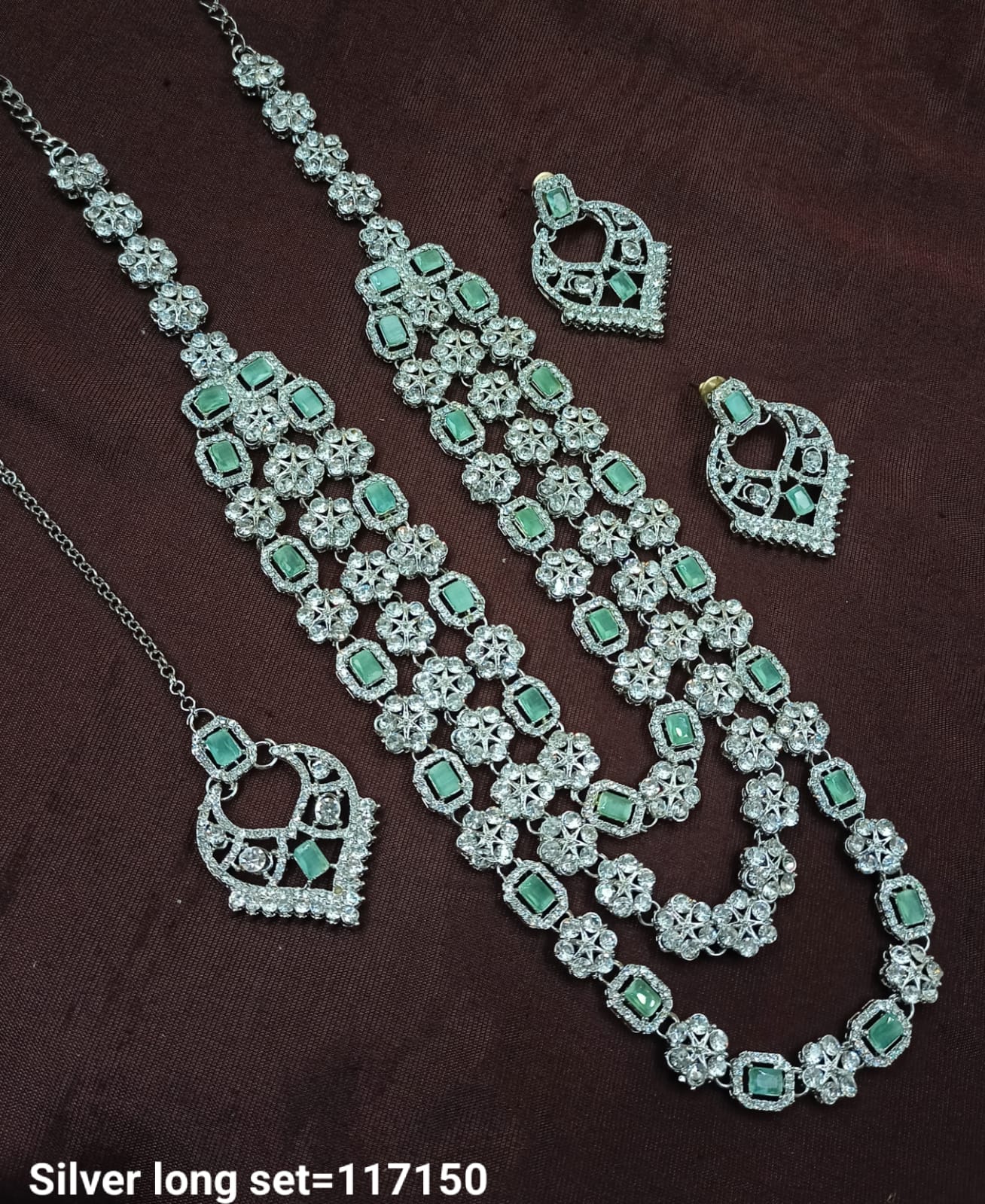 Fancy Silver Plated Three Layer Long Necklace Set