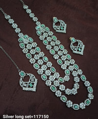 Fancy Silver Plated Three Layer Long Necklace Set
