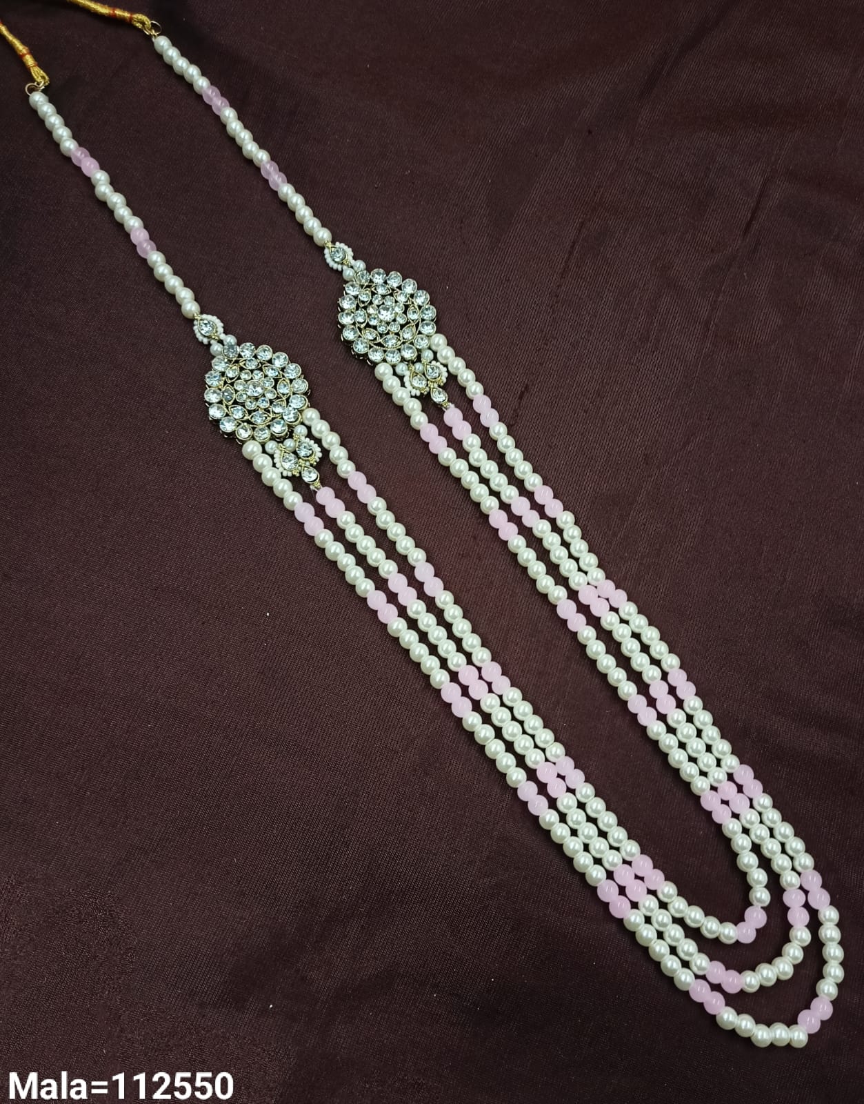 Elegant Multi-Strand Pearl Beaded Necklace with Intricate Stonework