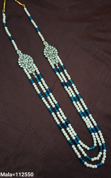 Elegant Multi-Strand Pearl Beaded Necklace with Intricate Stonework
