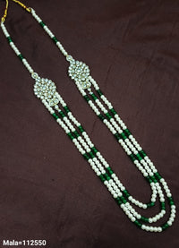 Elegant Multi-Strand Pearl Beaded Necklace with Intricate Stonework