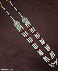 Elegant Multi-Strand Pearl Beaded Necklace with Intricate Stonework