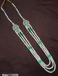 Elegant Multi-Strand Pearl Beaded Necklace with Intricate Stonework