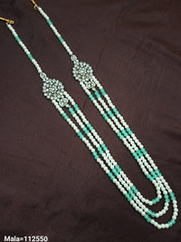 Elegant Multi-Strand Pearl Beaded Necklace with Intricate Stonework