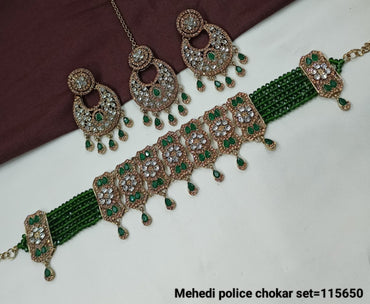 Festive Glamour Choker and Earrings Set with Antique Gold Plated