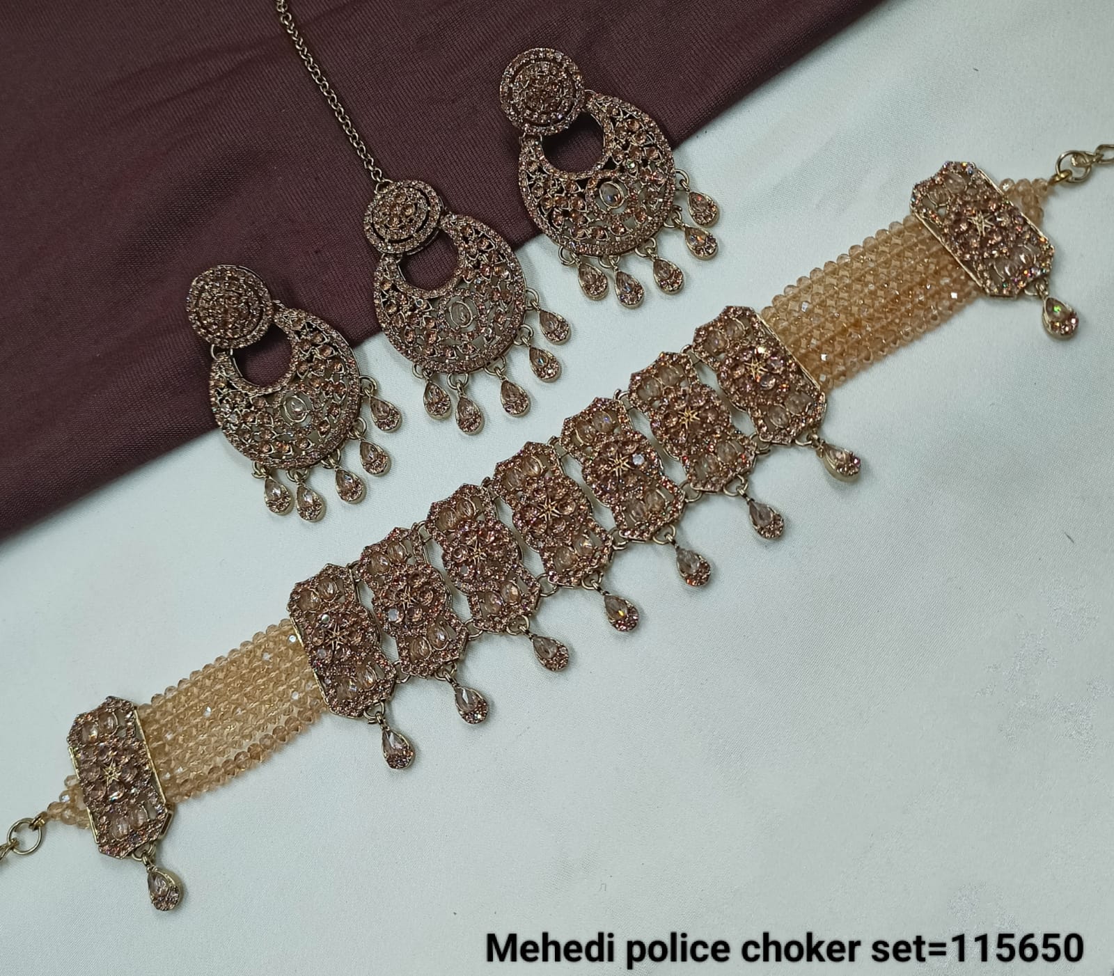 Festive Glamour Choker and Earrings Set with Antique Gold Plated