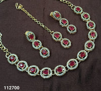 Elegant Oval Stone Necklace Set with Matching Earrings & Mangtikka