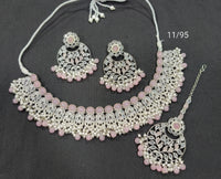 Traditional Pearl Cluster Choker Necklace Set with Floral Stone Design – Bridal & Festive Wear