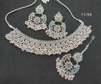 LucenteMarket CZ Bridal Choker Necklace Set with Earrings and Maang Tikka
