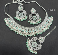 LucenteMarket CZ Bridal Choker Necklace Set with Earrings and Maang Tikka