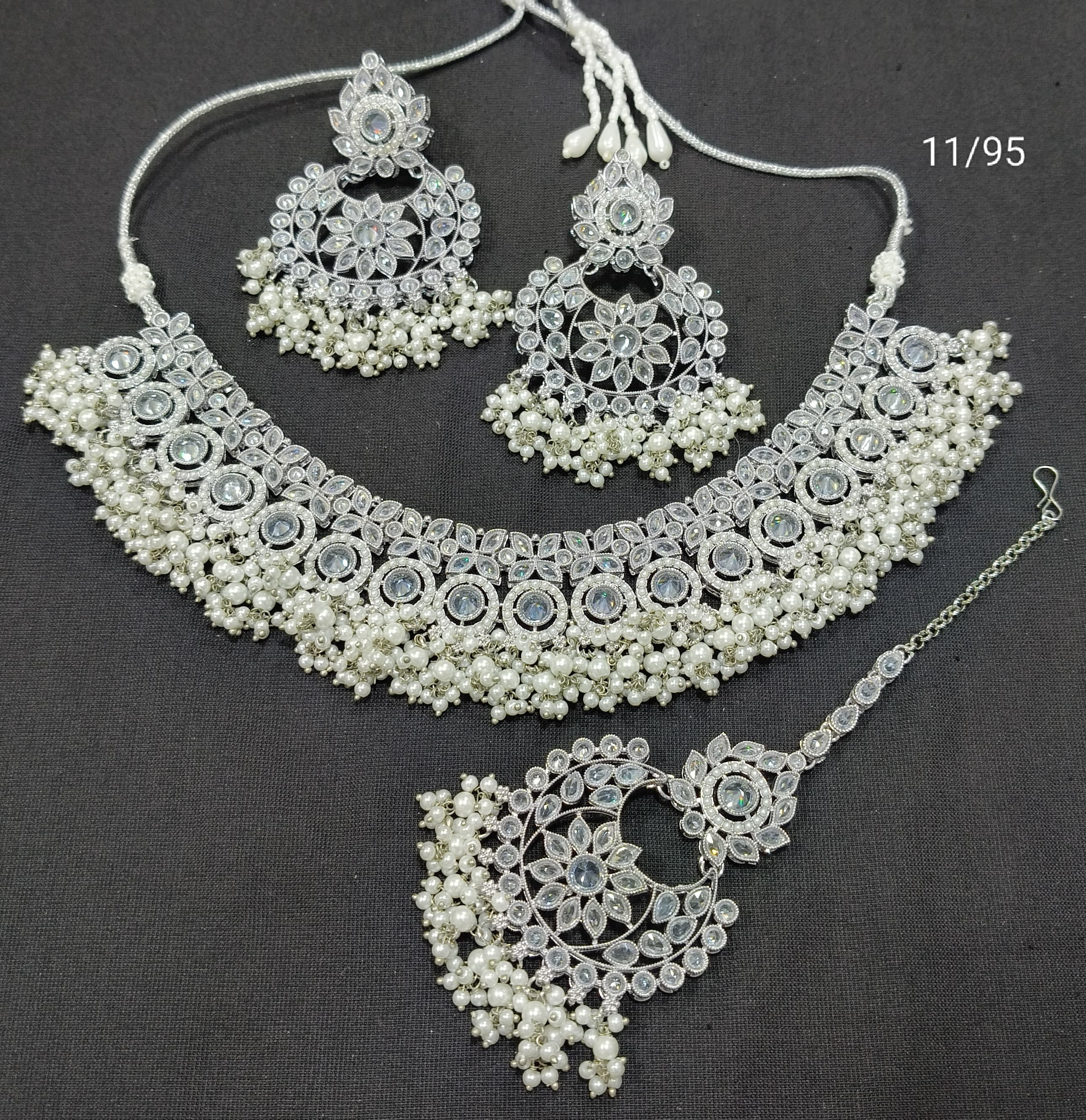 LucenteMarket CZ Bridal Choker Necklace Set with Earrings and Maang Tikka