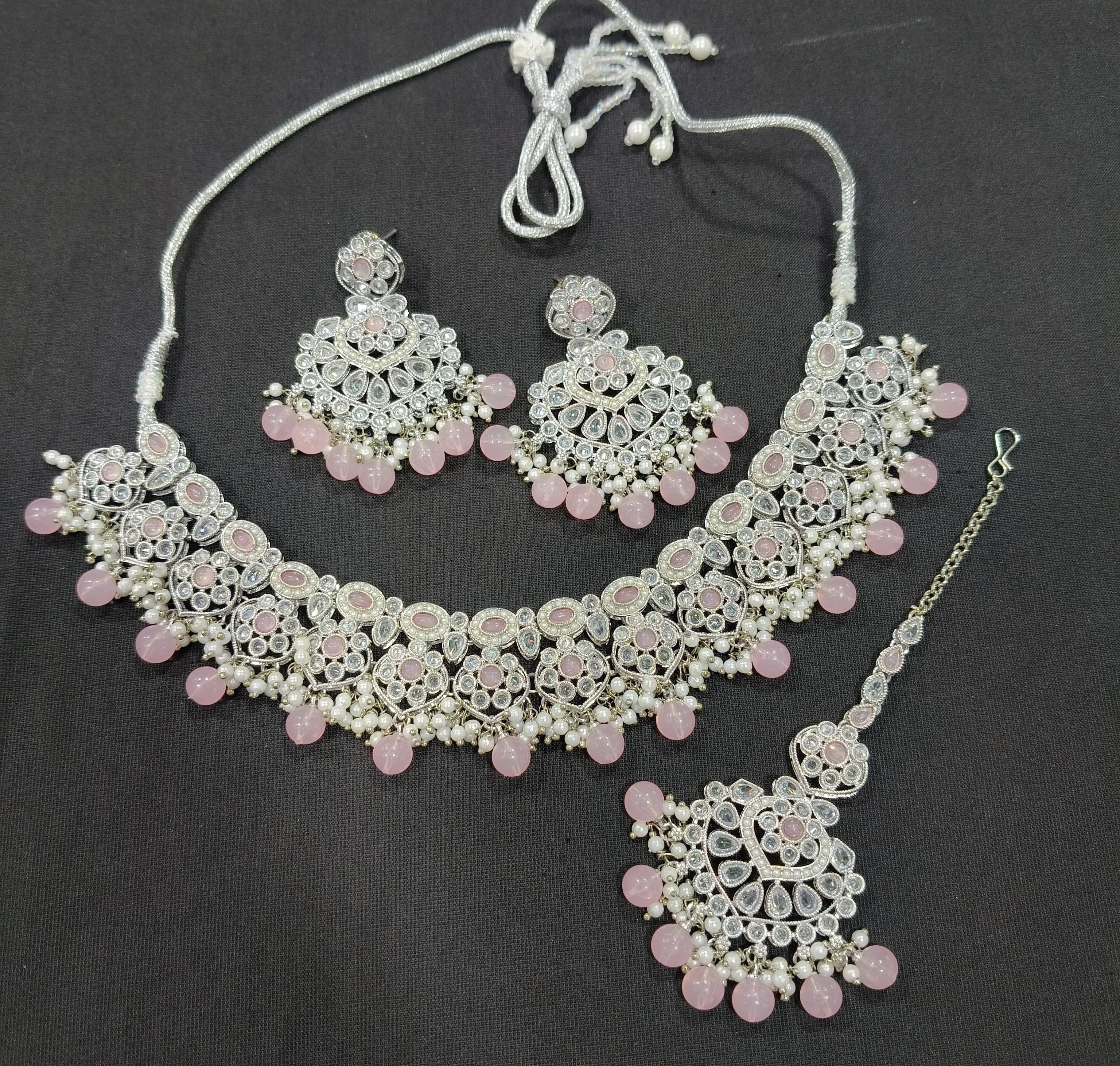 Regal CZ Studded Silver Plated Choker Necklace Set – Bridal & Festive Wear Jewellry