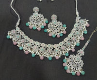 Regal CZ Studded Silver Plated Choker Necklace Set – Bridal & Festive Wear Jewellry