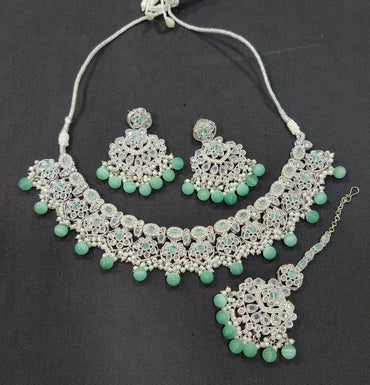 Regal CZ Studded Silver Plated Choker Necklace Set – Bridal & Festive Wear Jewellry