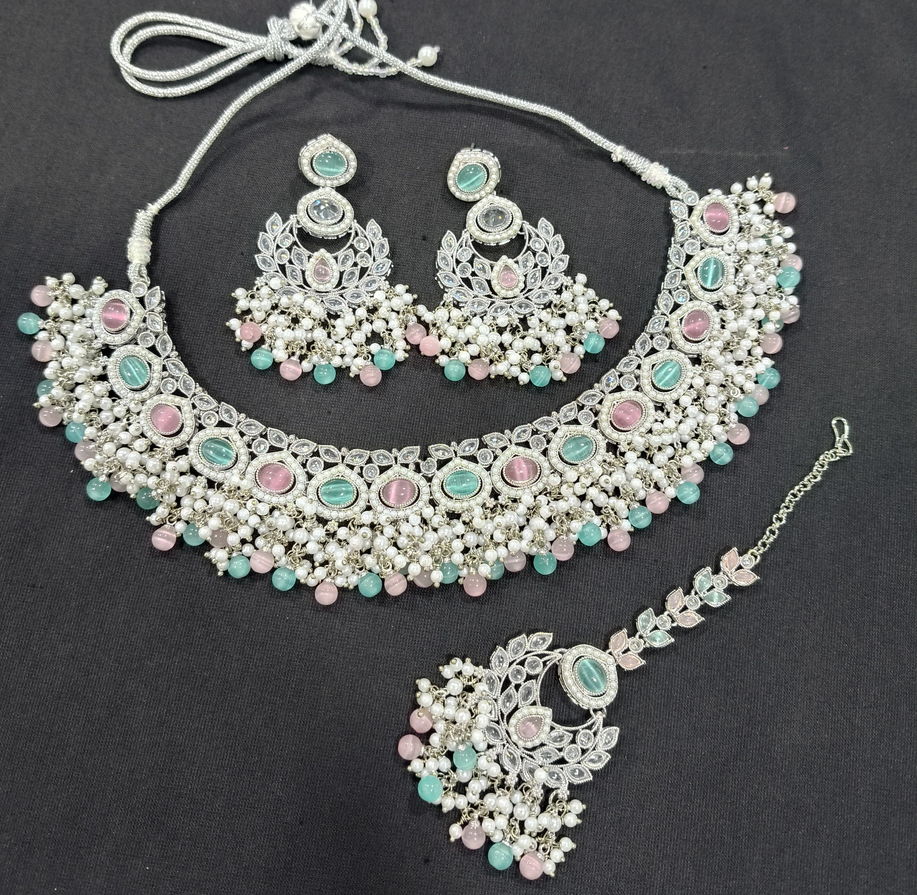 Traditional Pearl Cluster Choker Necklace Set  – Bridal & Festive Wear