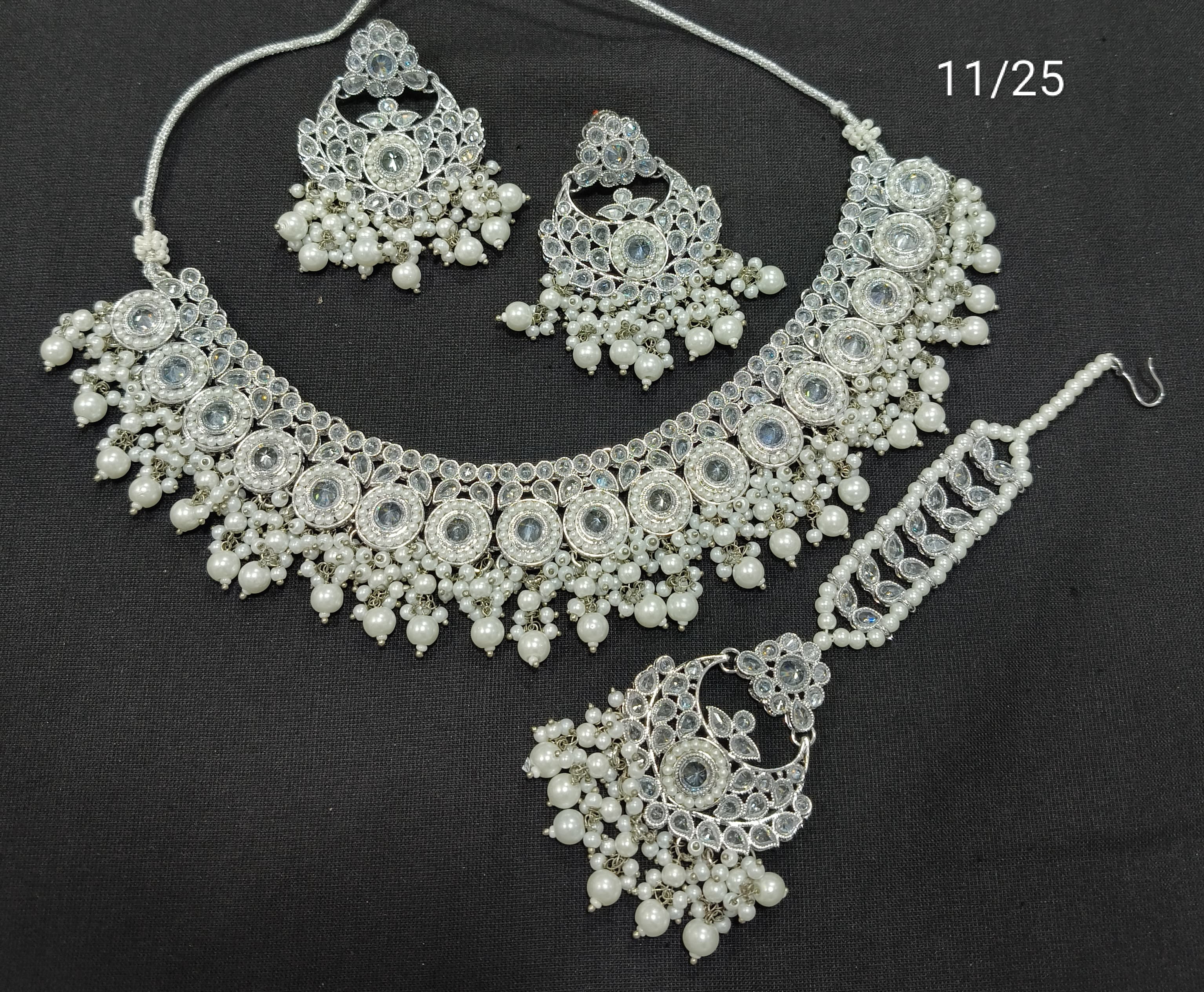CZ Bridal Choker Necklace Set with Earrings and Maang Tikka