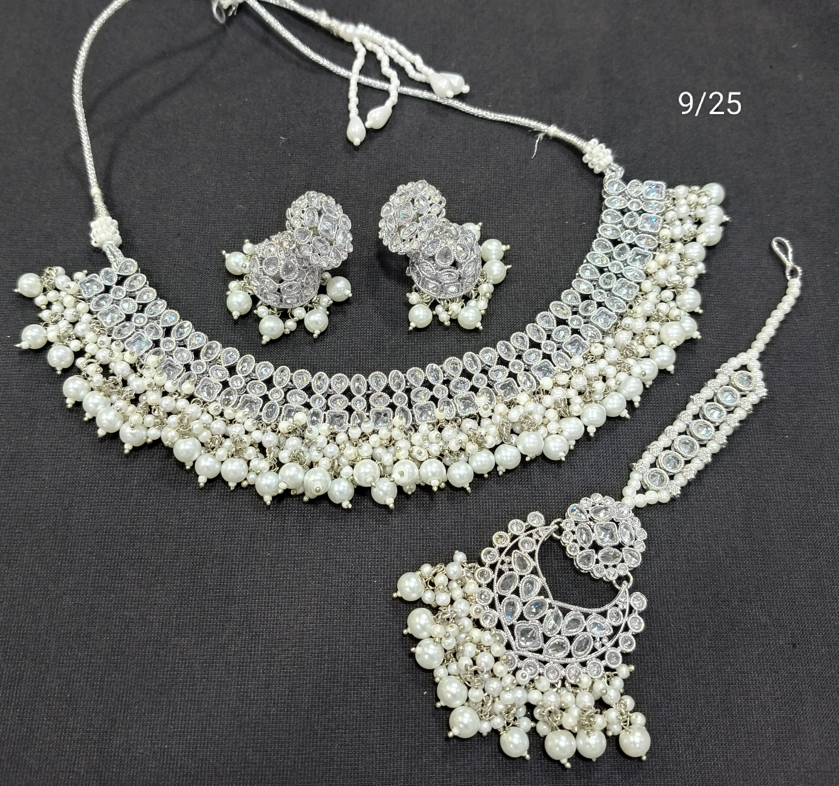 Traditional Pearl Cluster Silver Plated Choker Necklace Set – Bridal & Festive Wear
