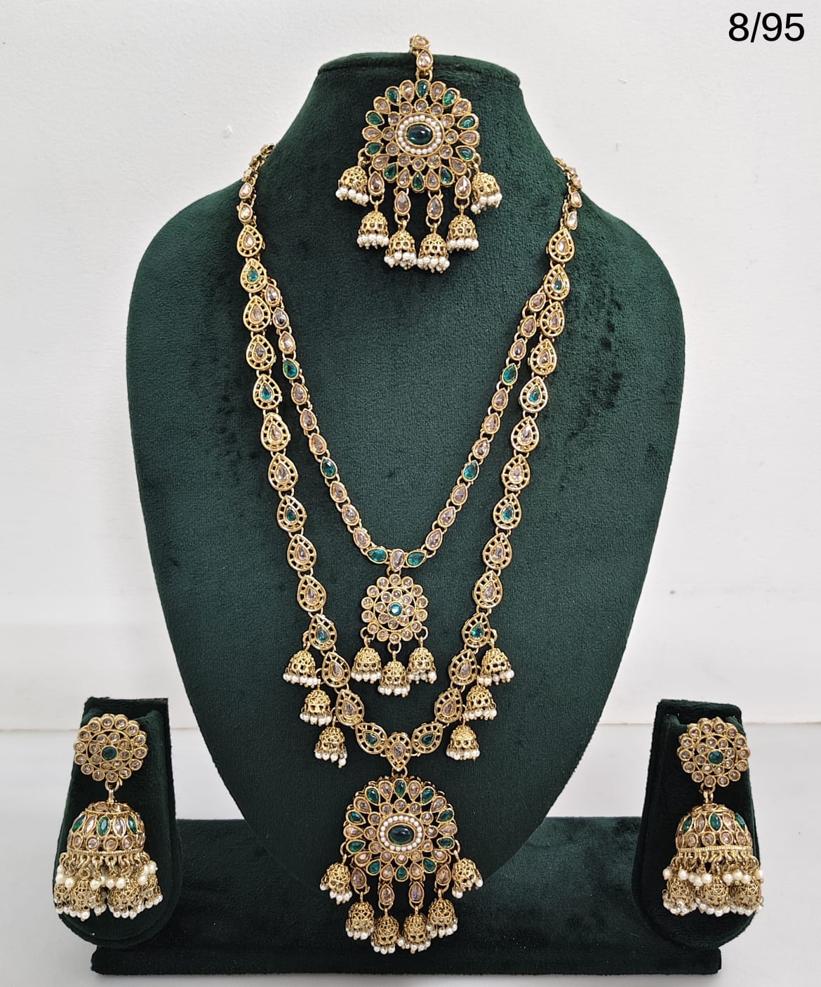 Traditional Kundan Long Necklace Set with Jhumka Earrings and Maang Tikka