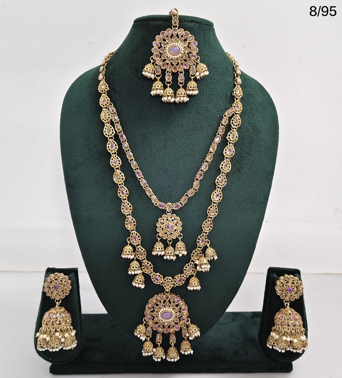 Traditional Kundan Long Necklace Set with Jhumka Earrings and Maang Tikka