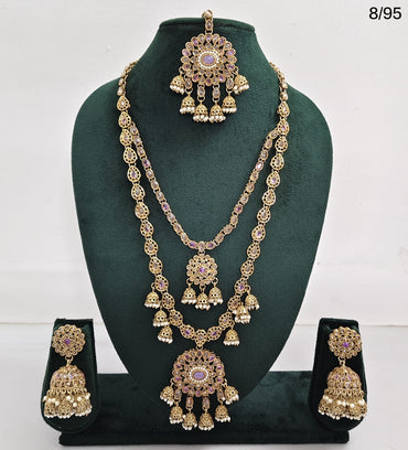Traditional Kundan Long Necklace Set with Jhumka Earrings and Maang Tikka