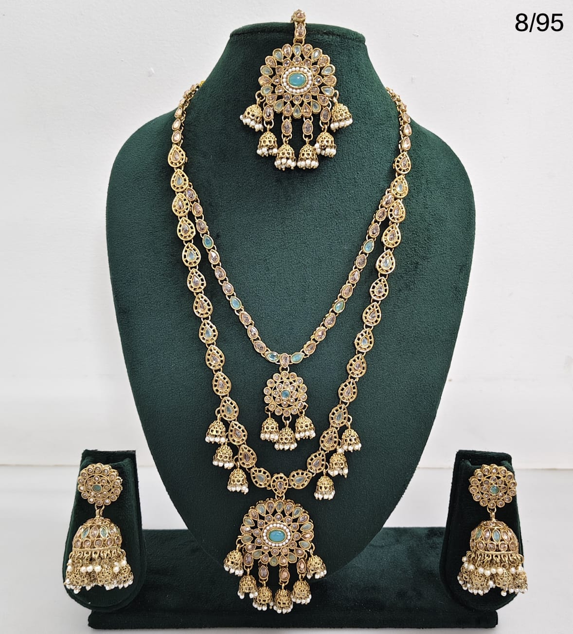 Traditional Kundan Long Necklace Set with Jhumka Earrings and Maang Tikka
