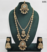 Traditional Kundan Long Necklace Set with Jhumka Earrings and Maang Tikka