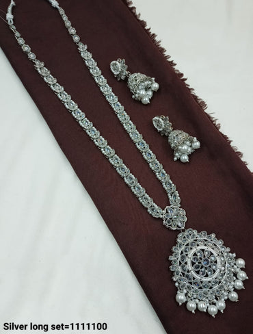Regal Silver Long Necklace Set – Bridal & Festive Wear Jewelry