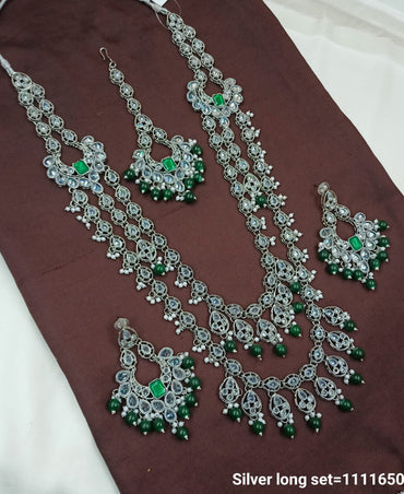 LucenteMarket Premium CZ Stone Long Necklace Set with Earrings – Bridal & Festive Wear