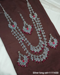 LucenteMarket Premium CZ Stone Long Necklace Set with Earrings – Bridal & Festive Wear