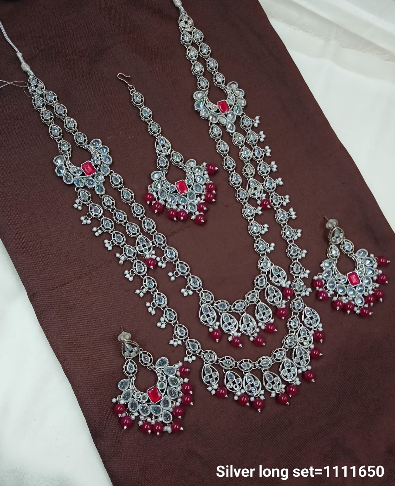LucenteMarket Premium CZ Stone Long Necklace Set with Earrings – Bridal & Festive Wear