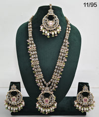 LucenteMarket Kundan CZ Bridal Long Necklace Set with Jhumka Earrings and Maang Tikka