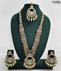 LucenteMarket Kundan CZ Bridal Long Necklace Set with Jhumka Earrings and Maang Tikka