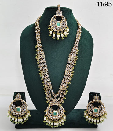 LucenteMarket Kundan CZ Bridal Long Necklace Set with Jhumka Earrings and Maang Tikka
