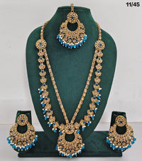 Traditional CZ Long Necklace Set with Beaded Drops and Matching Earrings