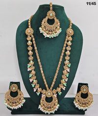 Traditional CZ Long Necklace Set with Beaded Drops and Matching Earrings