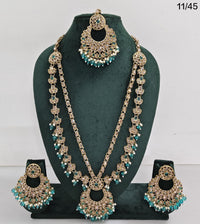 Traditional CZ Long Necklace Set with Beaded Drops and Matching Earrings