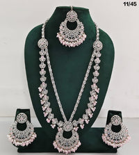 Traditional CZ Long Necklace Set with Intricate Detailing and Beaded Drops