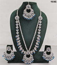 Traditional CZ Long Necklace Set with Intricate Detailing and Beaded Drops