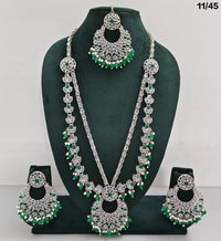 Traditional CZ Long Necklace Set with Intricate Detailing and Beaded Drops