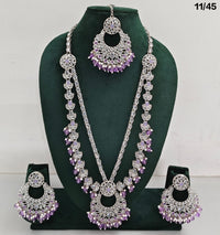 Traditional CZ Long Necklace Set with Intricate Detailing and Beaded Drops