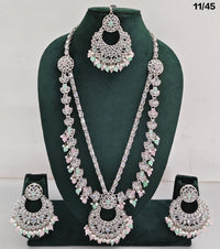 Traditional CZ Long Necklace Set with Intricate Detailing and Beaded Drops