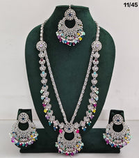 Traditional CZ Long Necklace Set with Intricate Detailing and Beaded Drops