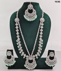 Traditional CZ Long Necklace Set with Intricate Detailing and Beaded Drops