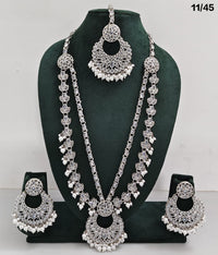 Traditional CZ Long Necklace Set with Intricate Detailing and Beaded Drops