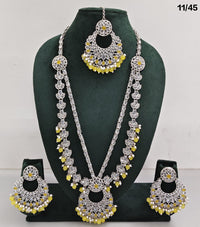 Traditional CZ Long Necklace Set with Intricate Detailing and Beaded Drops