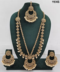 Traditional CZ Long Necklace Set with Beaded Drops and Matching Earrings