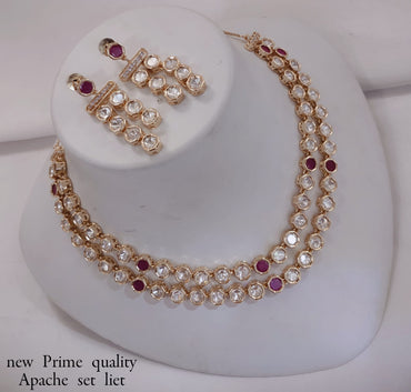 LucenteMarket Premium Kundan-Style Double Layer Necklace Set with Earrings
